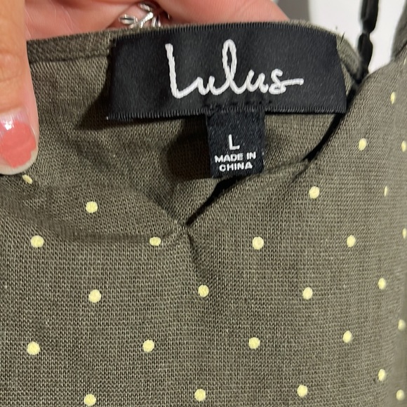 LULUS The Sweetest Olive Green Polka Dot Crop Top Size Large - Picture 6 of 10